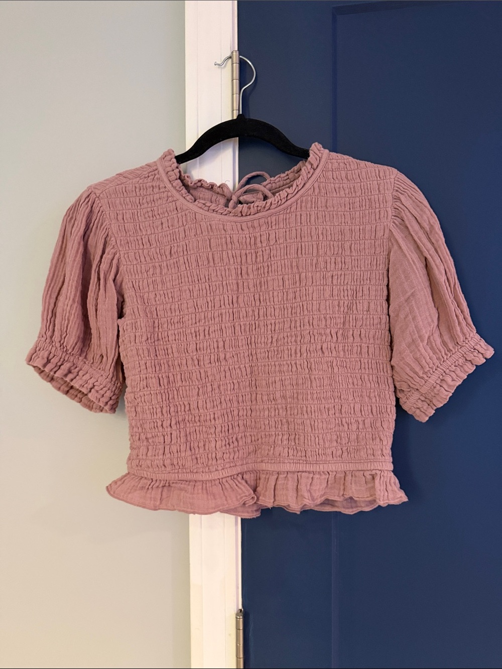 Free People Mauve Pink Smocked Ruffle Short Sleeve Top